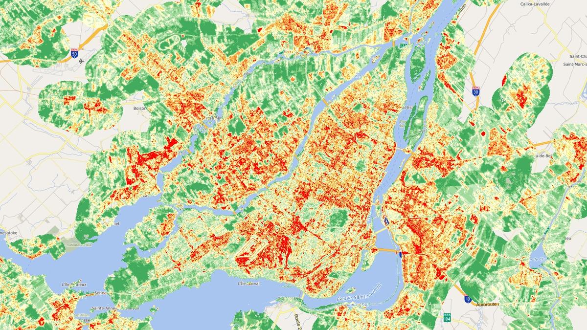 Carte des îlots de chaleur urbain à Montréal