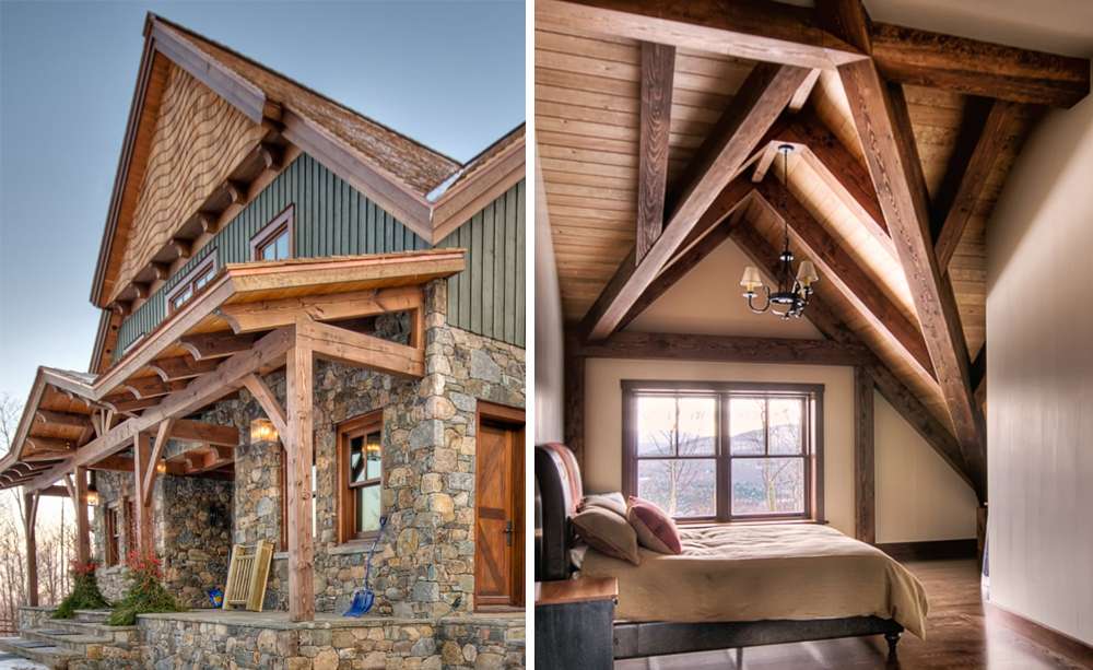 Timber frame réalisé par des menuisiers québécois. Noble Éléments