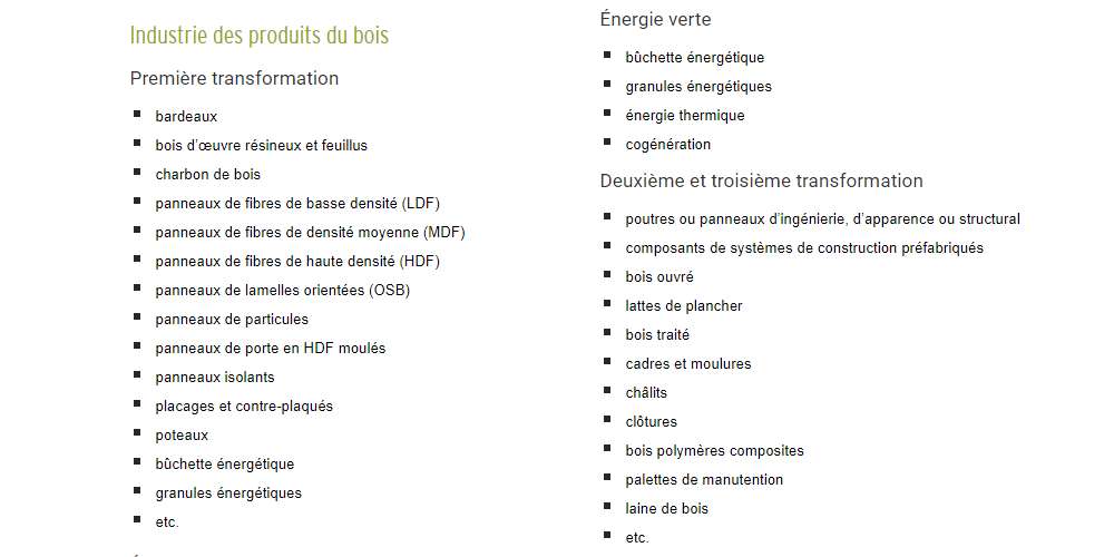 Industrie de première et deuxième transformation du bois