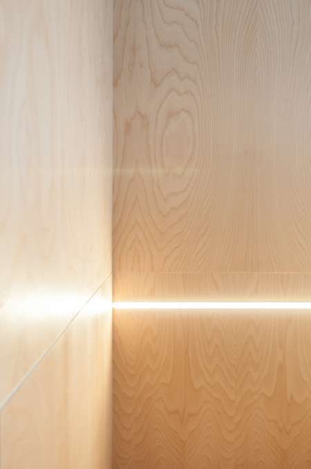 Cottage Cartier, signé rose architecture: détail de design avec du plywood de finition Purebond