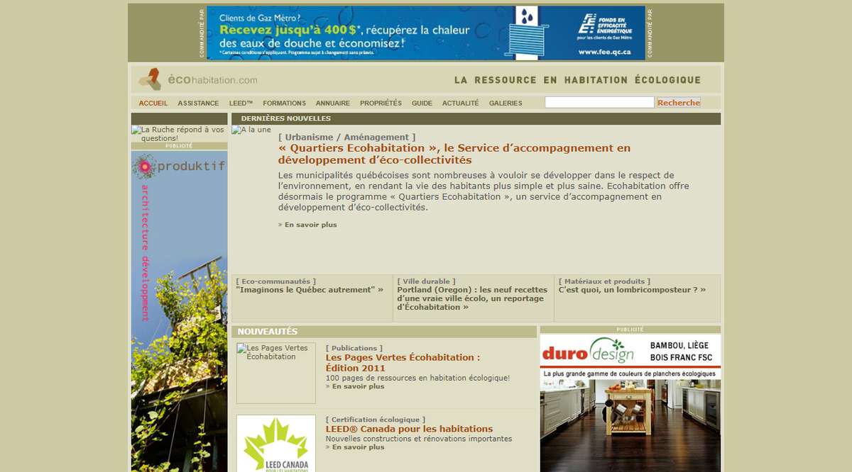 Le site Web Écohabitation en 2011