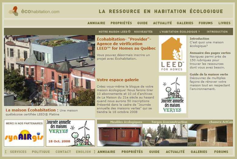 Écohabitation, Page d'accueil du 7 nov 2008