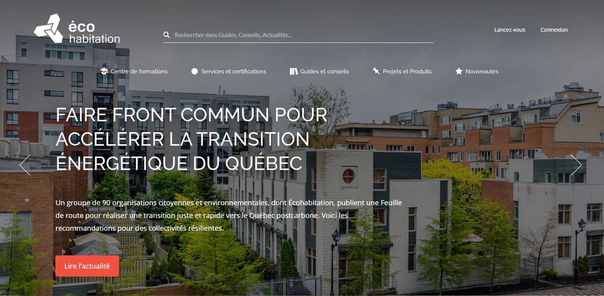 Site web Écohabitation, média et plateforme sur l'habitation durable