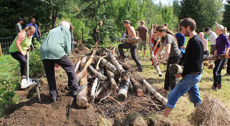 Entasser les rondins pour créer une Hugelkultur ou culture en butte autofertile