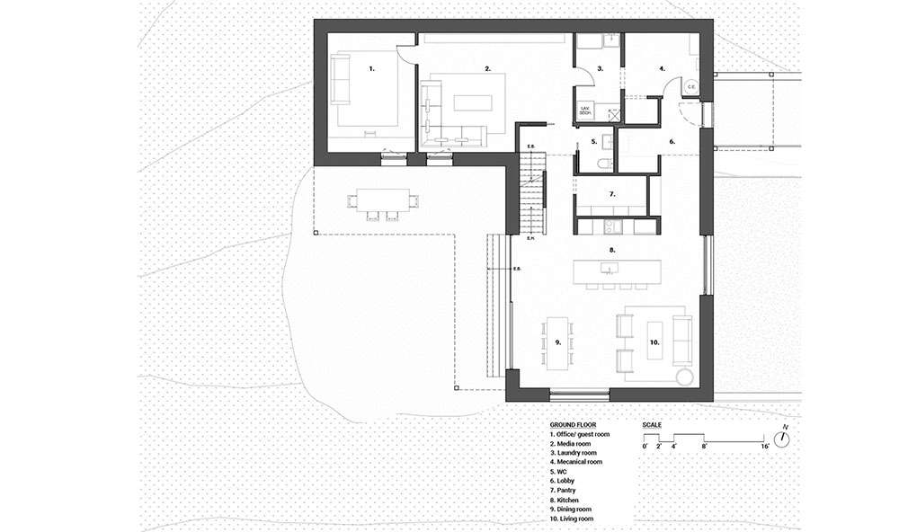Plan en L de la maison Saltbox