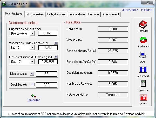 Le logiciel de calcul de pertes de charge Aquation